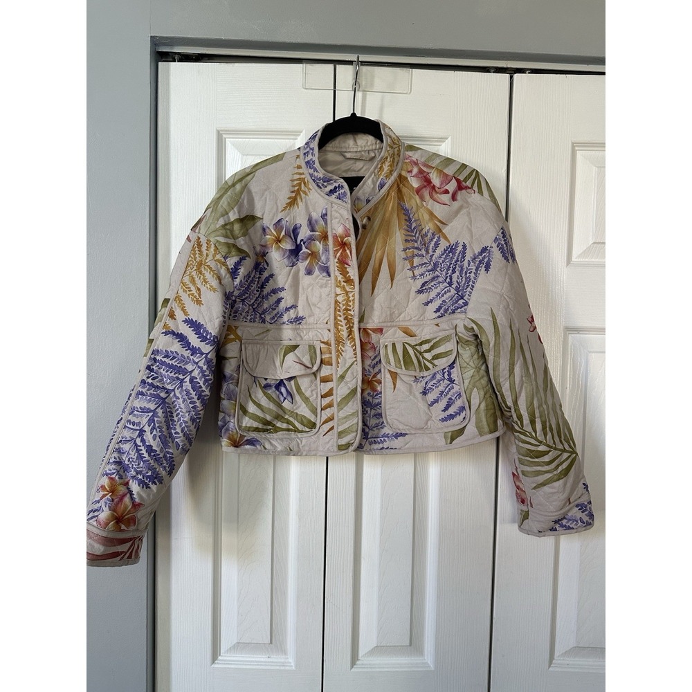 7 For All Mankind Quilted Crop Jacket Spring Floral Patchwork Print - S